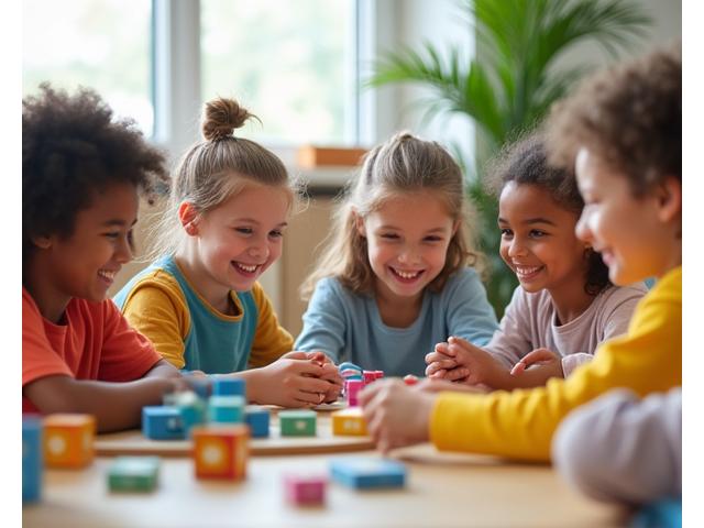 Children engaged in play with custom wooden educational toys
