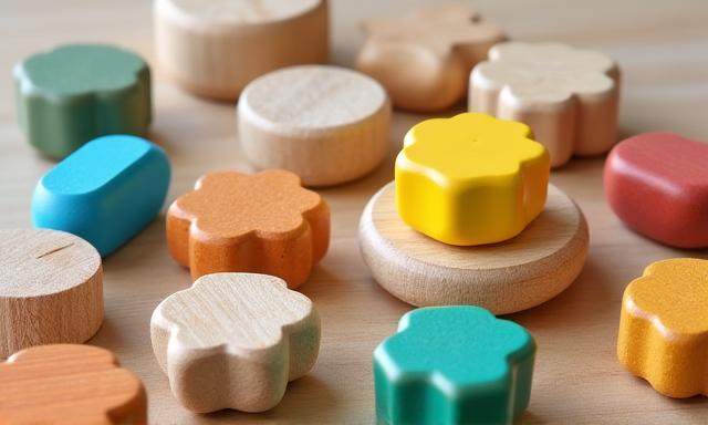 Set of colourful wooden tactile learning aids