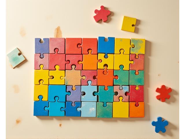 Vibrant, colourful wooden puzzle pieces