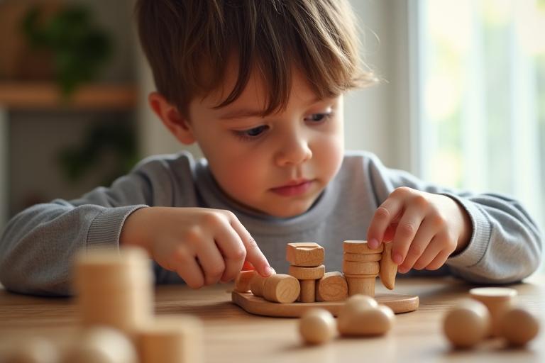 Child playing with a high-quality wooden toy, showcasing the toy's craftsmanship.