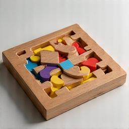 Wooden Logic Puzzle with Geometric Shapes