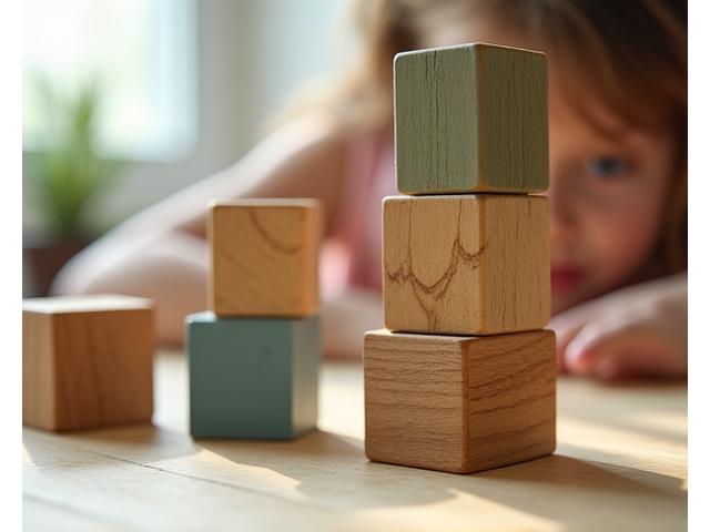Close-up of sustainable wooden building blocks